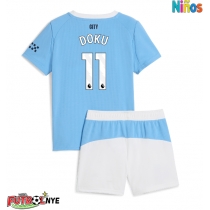 Camiseta Manchester City Jeremy Doku #11 Primera Equipación para niños 2025-26 manga corta (+ pantalones cortos)